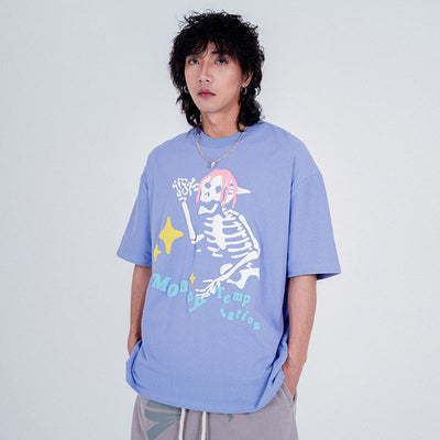 Camiseta Suelta Estampado Calavera Manga Corta Unisex - Image 15