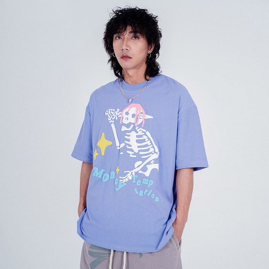 Camiseta Suelta Estampado Calavera Manga Corta Unisex - Image 15