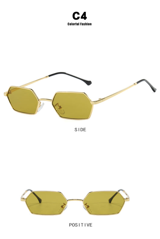 Women's polygonal sunglasses with gold frames and brown lenses, featuring a unique hexagonal shape. - Image 13
