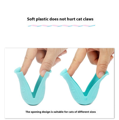 Four teal rubber cat paw covers with white hook-and-loop straps and paw print details, designed for anti-scratch protection. - Image 14