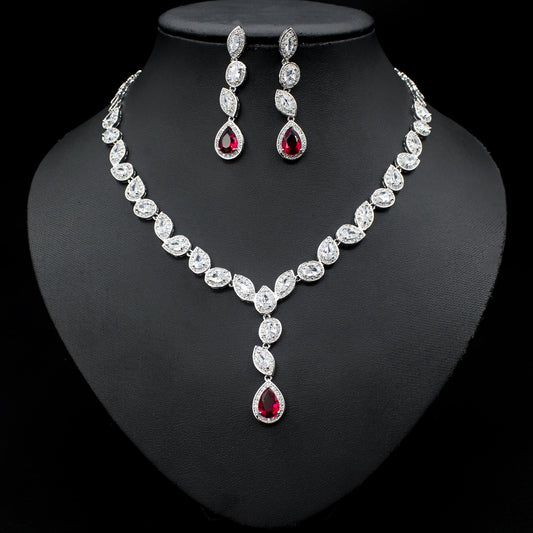 Conjunto de Collar, Aretes y Pulsera de Circonia Cúbica - Joyería Nupcial Elegante