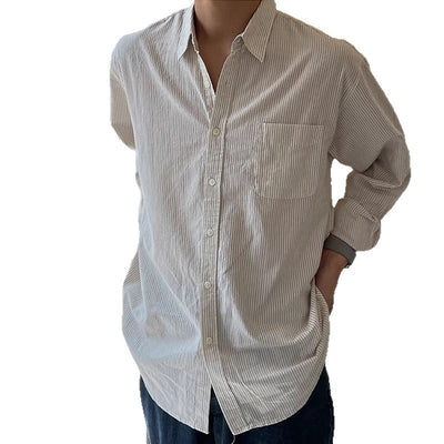 Camisa Casual Holgada de Manga Larga a Rayas para Hombre - Image 5