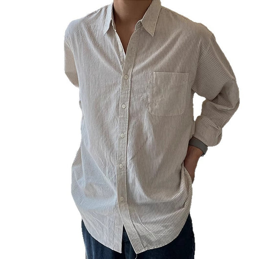 Camisa Casual Holgada de Manga Larga a Rayas para Hombre - Image 5