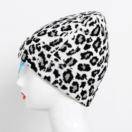 Gorro de Lana Tejido Estampado Leopardo Retro para Otoño e Invierno - Image 3