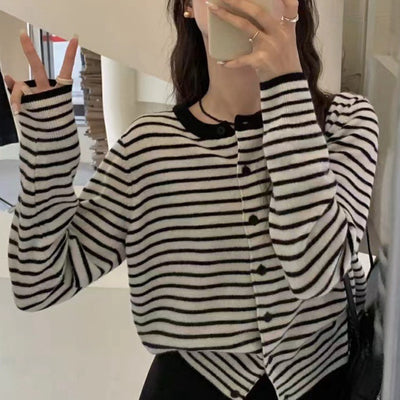 Cardigan Clásico de Rayas Estilo Francés para Mujer - Image 3