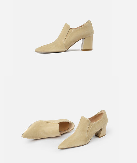 Zapatos Nubuck Tacón Grueso Punta Afilada Camel - Image 10