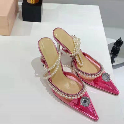 Sandalias Stiletto con Punta Afilada y Cinturón Perla para Mujer - Image 3