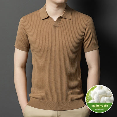 Camiseta de Seda Mulberry para Hombre - Cuello Solapa Manga Corta Lujo Casual - Image 8