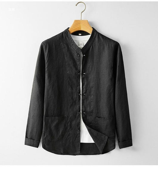 Camisa Retro Estilo Chino para Hombre con Cuello Mao - Image 11