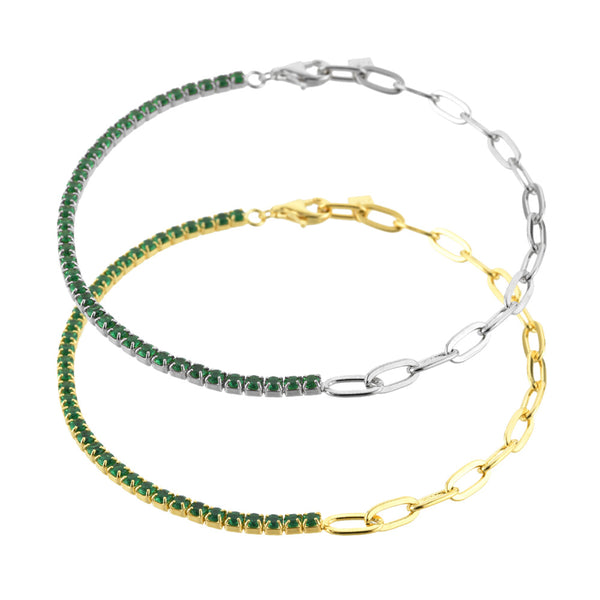 Pulsera de Plata Esterlina S925 con Piedra Verde y Detalles de Diamantes