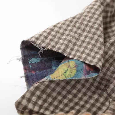 Camisa Corta de Hombre con Diseño Patchwork Cuadros y Graffiti Reversible - Image 3