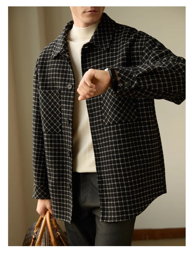 Abrigo Casual Hombre Cuadrícula Doble Faz Lana Premium - Image 16