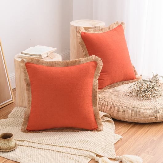 Funda de Almohada de Algodón y Lino Estilo Nórdico Reforzada Color Sólido - Image 27