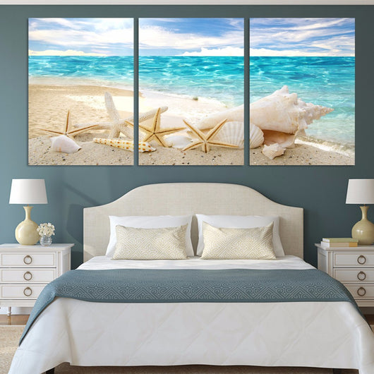 Cuadro de Óleo Tríptico Estrellas de Mar - Spray Decorativo para Sala - Image 3