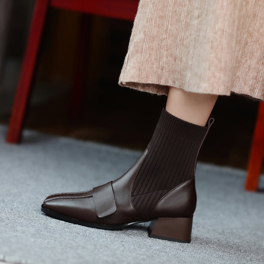 Botas Cortas Tejidas con Tacón Grueso para Mujer - Image 10