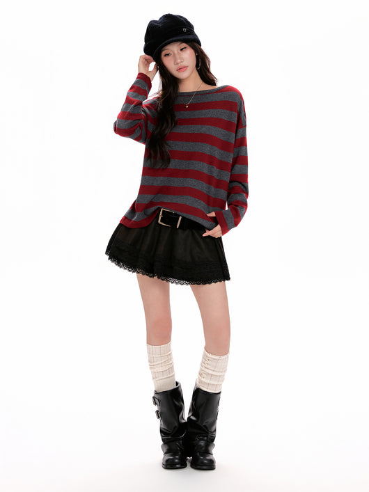 Suéter Tejido de Manga Larga con Rayas Rojas para Mujer - Image 5
