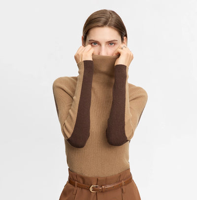 Suéter de Cuello Alto Bicolor en Lana Merino, Ajuste Slim para Mujer - Image 5
