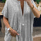 Blusa Casual Suelta con Lentejuelas y Cuello en V