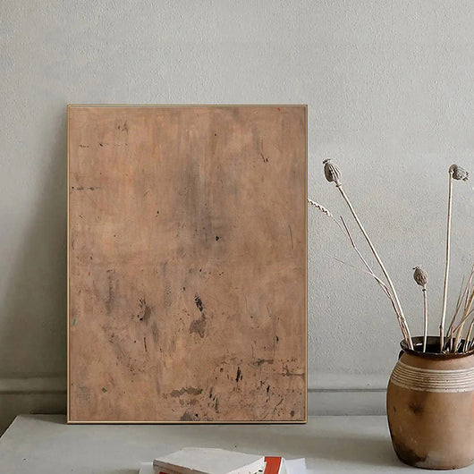 Cuadro Abstracto Wabi-Sabi Marrón Minimalista - Pintura al Óleo Hecha a Mano