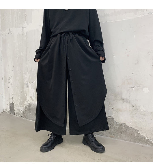 Pantalones Anchos para Hombre con Botones Superpuestos en Negro - Image 15