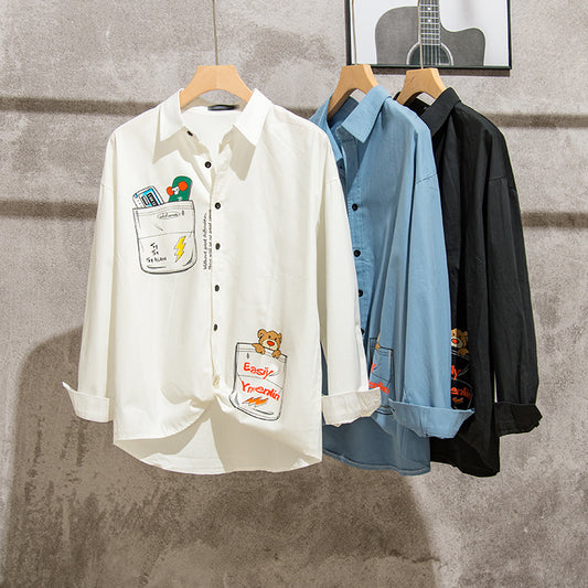 Camisa Holgada de Manga Larga con Estampado Anime Japonés