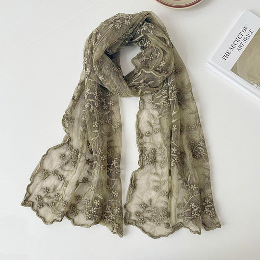 Pañuelo de Seda Largo con Bordado de Flores Delicadas para Mujer - Image 7