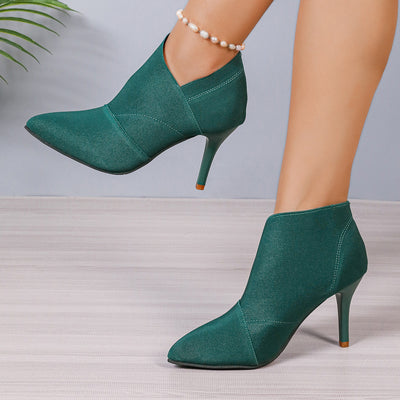 Botas Cortas Tacón Stiletto Punta Aguda Estilo Retro Elegante para Mujer - Image 13