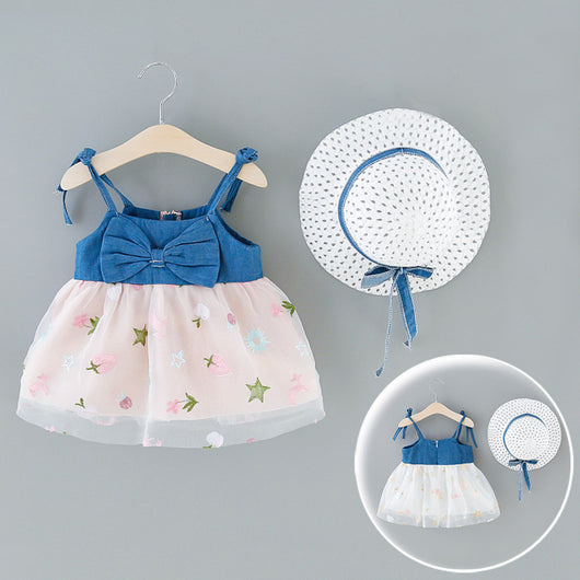 Vestido Infantil Denim con Detalles de Malla y Tirantes - Image 14