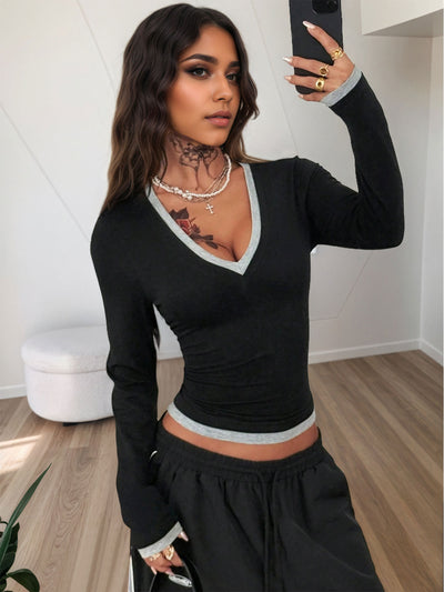 Camiseta Manga Larga Ajustada con Bloques de Color para Mujer - Image 10