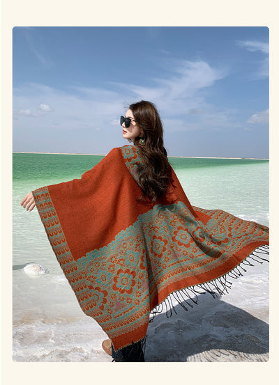 Poncho Étnico Desértico de Cashmira Artificial para Otoño e Invierno - Image 30