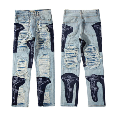 Jeans Rectos para Hombre con Detalles de Corte y Parches Bordados - Image 11