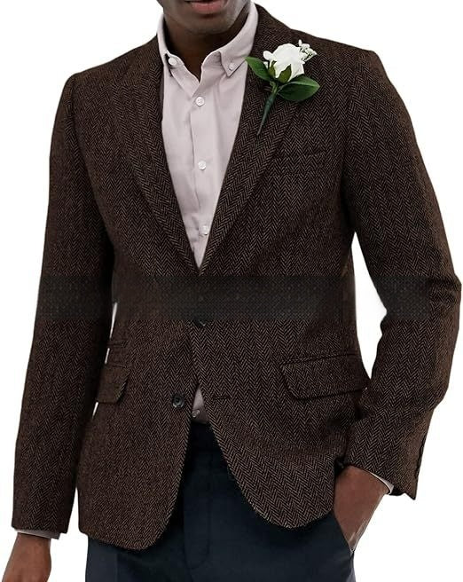 Blazer de Lana Espiga Marrón y Gris para Hombre - Image 5