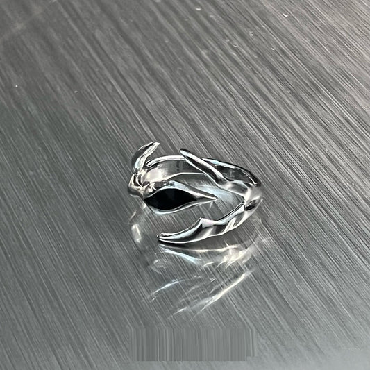 Anillo de Ónix Negro Irregular Diseño Street Tide Unisex Alta Gama