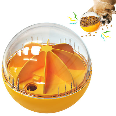 Yellow and clear spherical dog toy with an orange segmented interior, designed as an adjustable leaky feeding puzzle. - Image 15