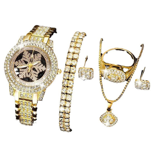 Reloj de Lujo con Patrón de Copo de Nieve y Juego de 5 Piezas en Strass - Image 5