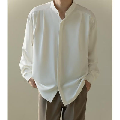 Camisa Casual Holgada de Manga Larga con Cuello Alzado para Hombre - Image 8