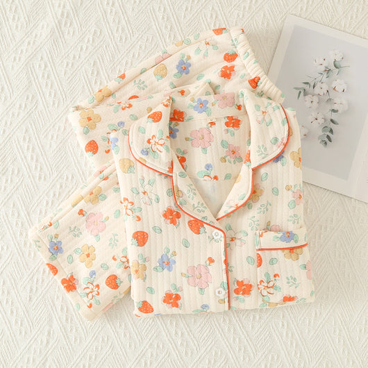 Pijama Acolchado Tres Capas Mujer Suelto Solapas Calorías Ropa de Casa - Image 10