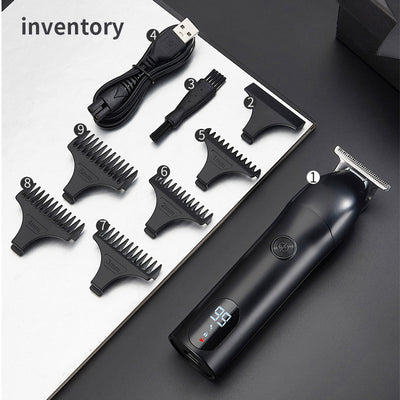 Professional electric hair clipper with a colorful graffiti design, digital display, and a set of guide combs. - Image 3