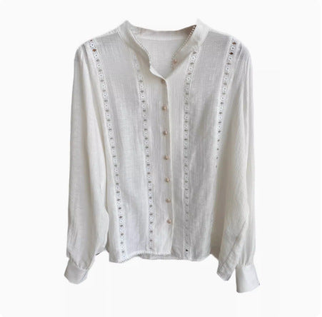 Blusa Blanca para Primavera y Verano con Mangas Tipo Linterna Francesa - Image 5