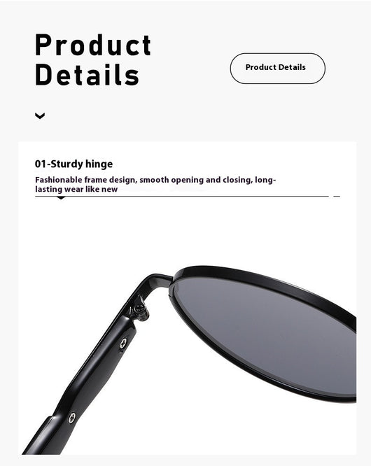 Silver metal round frame sunglasses with dark grey lenses and black temples, offering UV protection for women. - Image 22