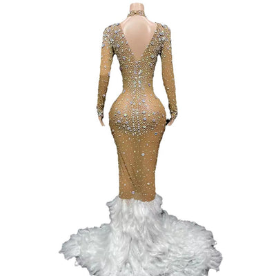 Vestido Largo Elegante Backless con Diamantes Brillantes y Manga Larga - Image 5