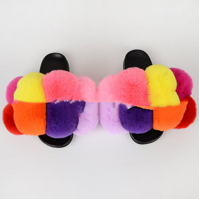 Pantuflas y Sandalias con Bola de Pelaje Sintético de Zorro - Image 3