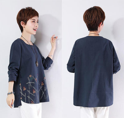 Camiseta Holgada de Algodón Estampada Talla Grande con Manga Larga - Image 12