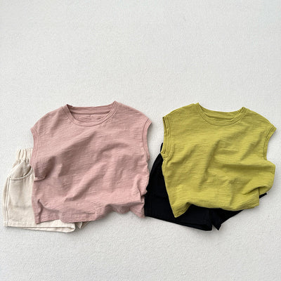 Playera sin Mangas de Algodón Slub con Hombro Caído para Niños y Niñas - Image 18