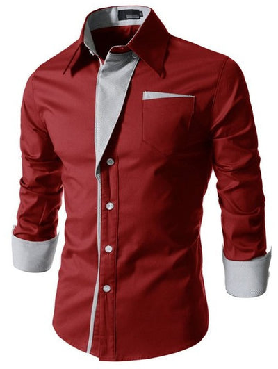 Camisa Slim Fit de Algodón para Hombre - Manga Larga Color Sólido - Image 7