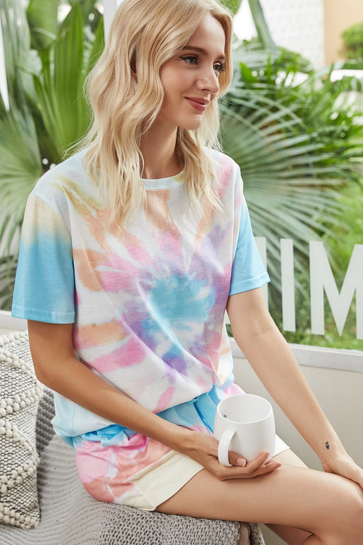 Pijama Tie Dye Estilo Europeo Manga Corta para Casa - Image 3