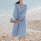 Vestido Azul Escote V Estilo Francés para Mujer