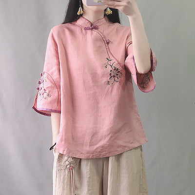 Blusa Tradicional China con Bordado y Cierre Retro en Algodón y Lino - Image 19