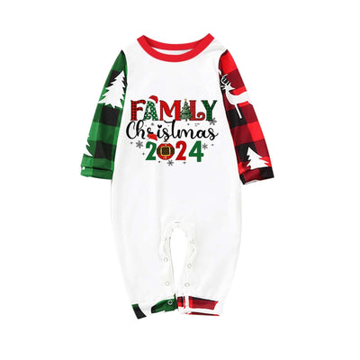 Matching family Christmas pajamas with red and green plaid, deer, and Christmas tree patterns, featuring "FAMILY Christmas 2024" text. - Image 5