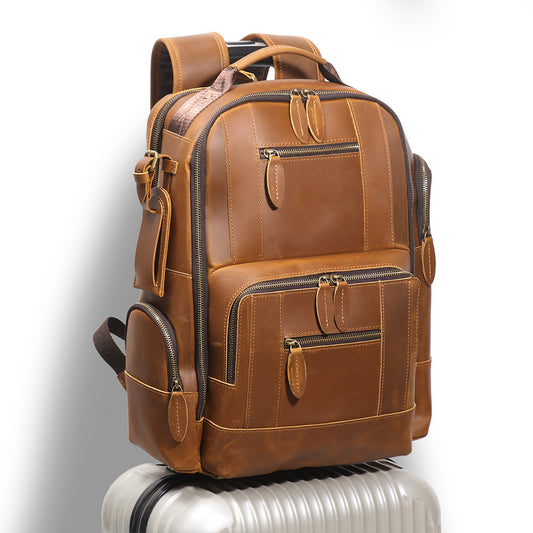 Mochila Trolley de Cuero Retro con Ruedas